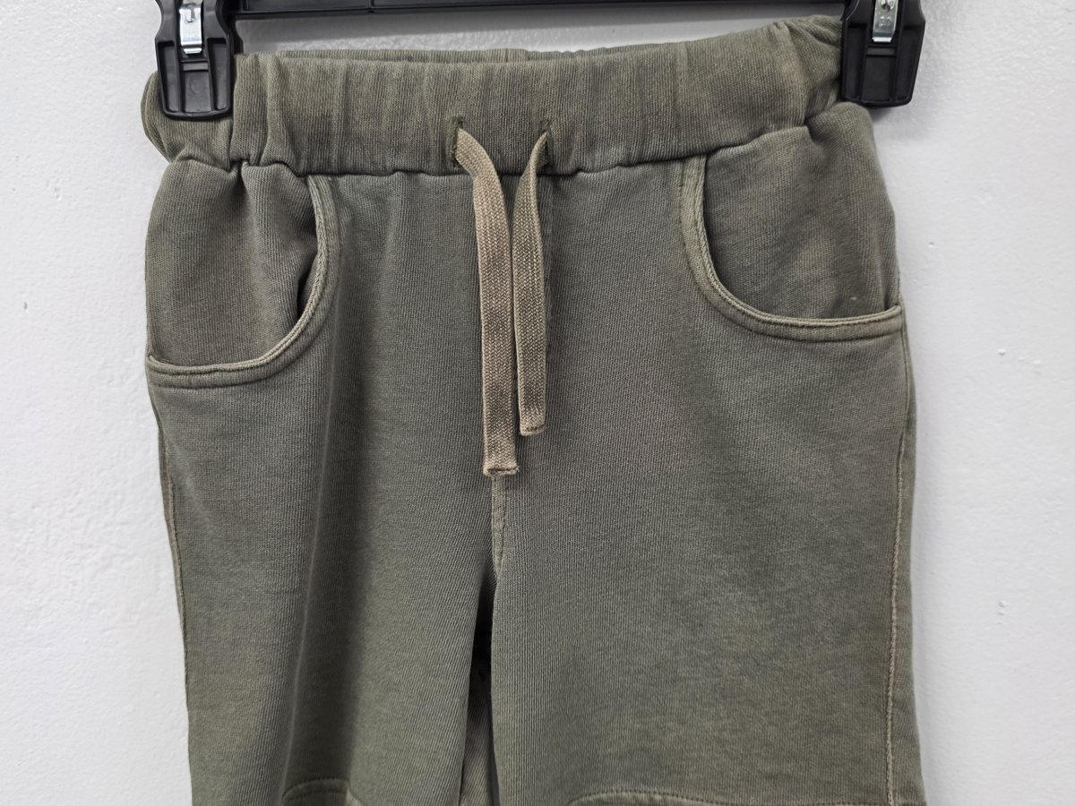 Garment-dyed olive fleece drawstring shorts