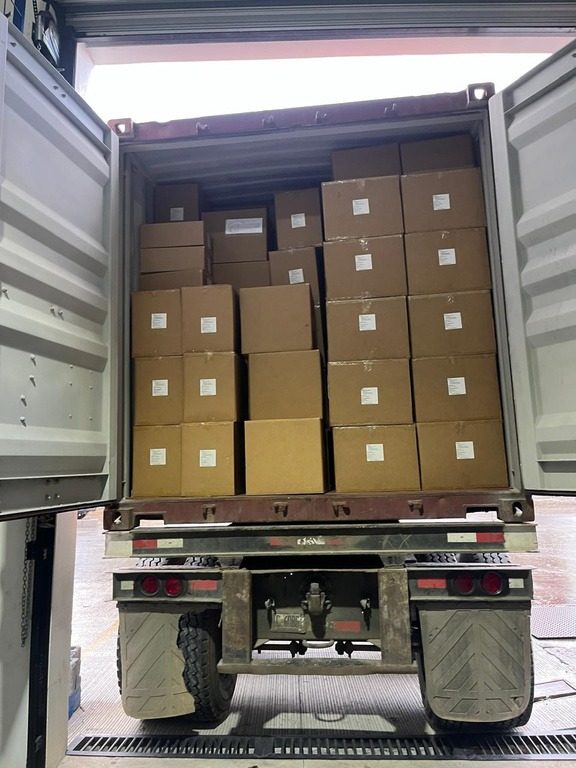 Container loaded for distribution